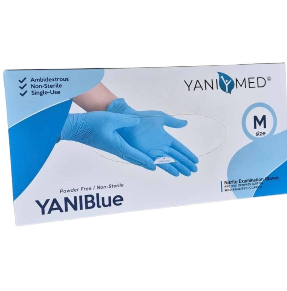 YANIBlue Salon Examination Essentials Blue Nitrile Gloves - 100 Gloves(Med, Blue